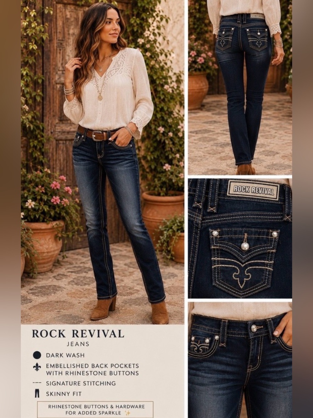 Rock Revival Adele Skinny Jeans Dark Wash Embellished Bling Size 25X29